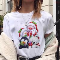 Polyester Women Short Sleeve T-Shirts christmas design printed white PC