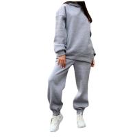 Polyester Women Casual Set fleece & two piece Long Trousers & top patchwork Solid Set