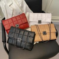 PU Leather Shoulder Bag with chain & soft surface plaid PC