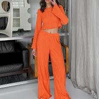 Polyester Frauen Casual Set, Lange Hose & Langarmblusen, Patchwork, Solide, Orange,  Festgelegt