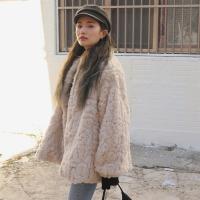 Artificial Fur Women Cardigan & loose & thermal Solid Apricot PC