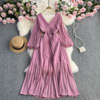 Polyester Waist-controlled One-piece Dress large hem design : PC