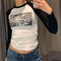 綿 女性ロングスリーブTシャツ 印刷 一つ