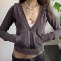 Cotton Slim Women Sweatshirts patchwork Solid gray PC