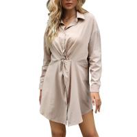 Polyester Robe de chemise Patchwork Solide Kaki pièce