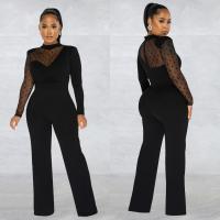 Polyester Slim Long Jumpsuit see through look Solid PC