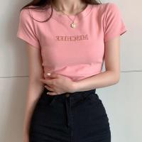 Poliéster Mujeres Camisetas de manga corta, bordado, carta, más colores para elegir,  trozo