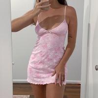 Polyester Slip Jurk Afgedrukt vlinderpatroon Roze stuk