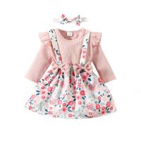 Cotton Slim Girl Clothes Set & three piece Hair Band & Pants & top patchwork Set