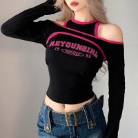 Cotton Slim Women Long Sleeve T-shirt printed letter black PC