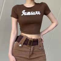 Poliestere Frauen Kurzarm T-Shirts Patchwork Písmeno Brown kus