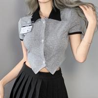 Polyester T-shirts femmes à manches courtes Patchwork Gris pièce