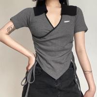 Polyester T-shirts femmes à manches courtes Patchwork Gris pièce