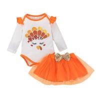 Polyester Slim Crawling Baby Suit & two piece Crawling Baby Suit & skirt printed orange Set