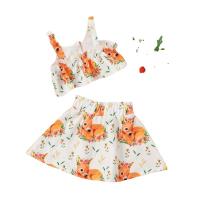 Algodón Conjunto De Ropa De La Muchacha, falda & parte superior, impreso, naranja,  Conjunto