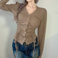 Baumwolle Frauen Langarm T-shirt, Gestrickte, Solide, Khaki,  Stück