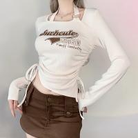 Cotton Slim Women Long Sleeve T-shirt printed letter Apricot PC