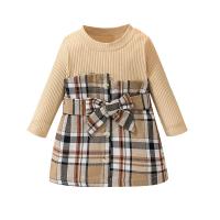 Cotton Slim Girl One-piece Dress patchwork plaid PC