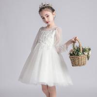 Polyester Ball Gown Girl One-piece Dress with bowknot white PC