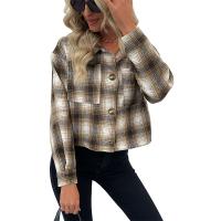 Polyester Frauen Mantel, Schleifen, Plaid, Khaki,  Stück