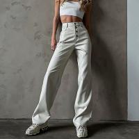 PU Cuir Pantalon long femme Patchwork Solide Blanc pièce