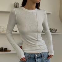 Polyester Slim Women Long Sleeve T-shirt patchwork Solid PC