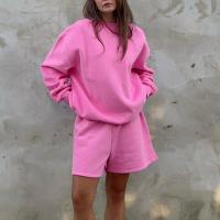 Polyester Ensemble occasionnel de femmes Sweatshirt & Court Patchwork Solide Rose Ensemble