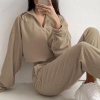 Polyester Women Casual Set & two piece Long Trousers & Sweatshirt patchwork Solid Set