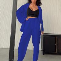 Polyester Women Casual Set & two piece Long Trousers & long sleeve shirt patchwork Solid Set