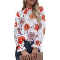 Polyester Vrouwen lange mouwen blouses Afgedrukt Bloemen Witte stuk