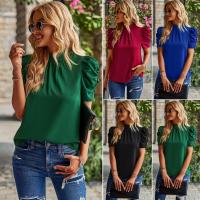 Polyester Women Short Sleeve Shirt & loose Solid PC