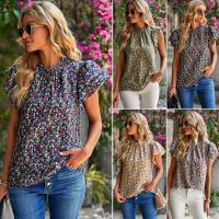 Polyester Slim Women Short Sleeve Shirt & loose printed shivering PC