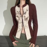 Polyester Vrouwen lange mouwen blouses Gebreide Brown stuk