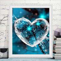 Canvas & Resin Rhinestones without frame & Creative & DIY Diamond Painting handmade heart pattern blue PC