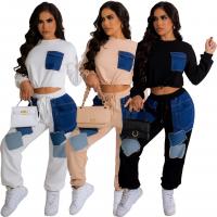 Polyester Frauen Casual Set, Lange Hose & Nach oben, Patchwork, mehr Farben zur Auswahl,  Festgelegt