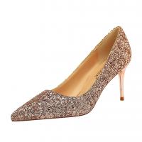 PU Leather & Sequin Stiletto High-Heeled Shoes pointed toe Pair