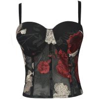 Acetate Fiber Slim Camisole backless embroidered floral black PC