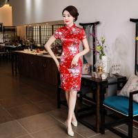 Spandex Slim & Plus Size Women Cheongsam side slit printed PC