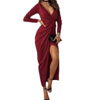 Polyester Sexy Package Hip Dresses deep V patchwork Solid PC