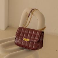 PU Leather Shoulder Bag with chain & soft surface plaid PC