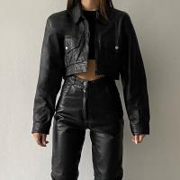 PU Leather Motorcycle Jackets slimming patchwork Solid black PC