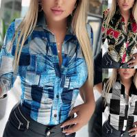 Polyester Slim Women Long Sleeve Shirt patchwork PC