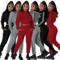 Polyester Frauen Casual Set, Lange Hose & Nach oben, Gestreift, mehr Farben zur Auswahl,  Festgelegt