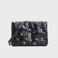 PU Leather Shoulder Bag large capacity & soft surface letter black PC