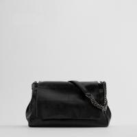 PU Leather Shoulder Bag with chain & soft surface plaid black PC