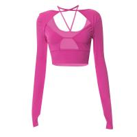 Polyester Vrouwen lange mouwen blouses Lappendeken Solide Fuchsia stuk