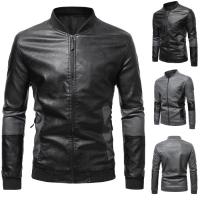 PU Leather Plus Size Men Coat patchwork Solid PC