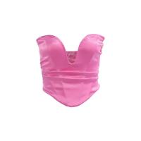 Polyester Slim Tube Top backless & off shoulder patchwork Solid pink PC