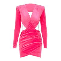 Polyester Slim Sexy Package Hip Dresses patchwork Solid PC