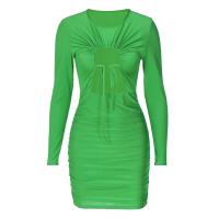 Polyester Slim Sexy Package Hip Dresses & hollow patchwork Solid PC